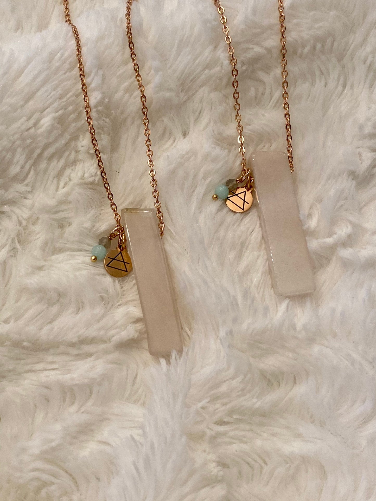 Long rose gold necklace, Natural stone crystal necklace, pink aventurine, raw stone, rectangular chip, semiprecious stone, healing energy