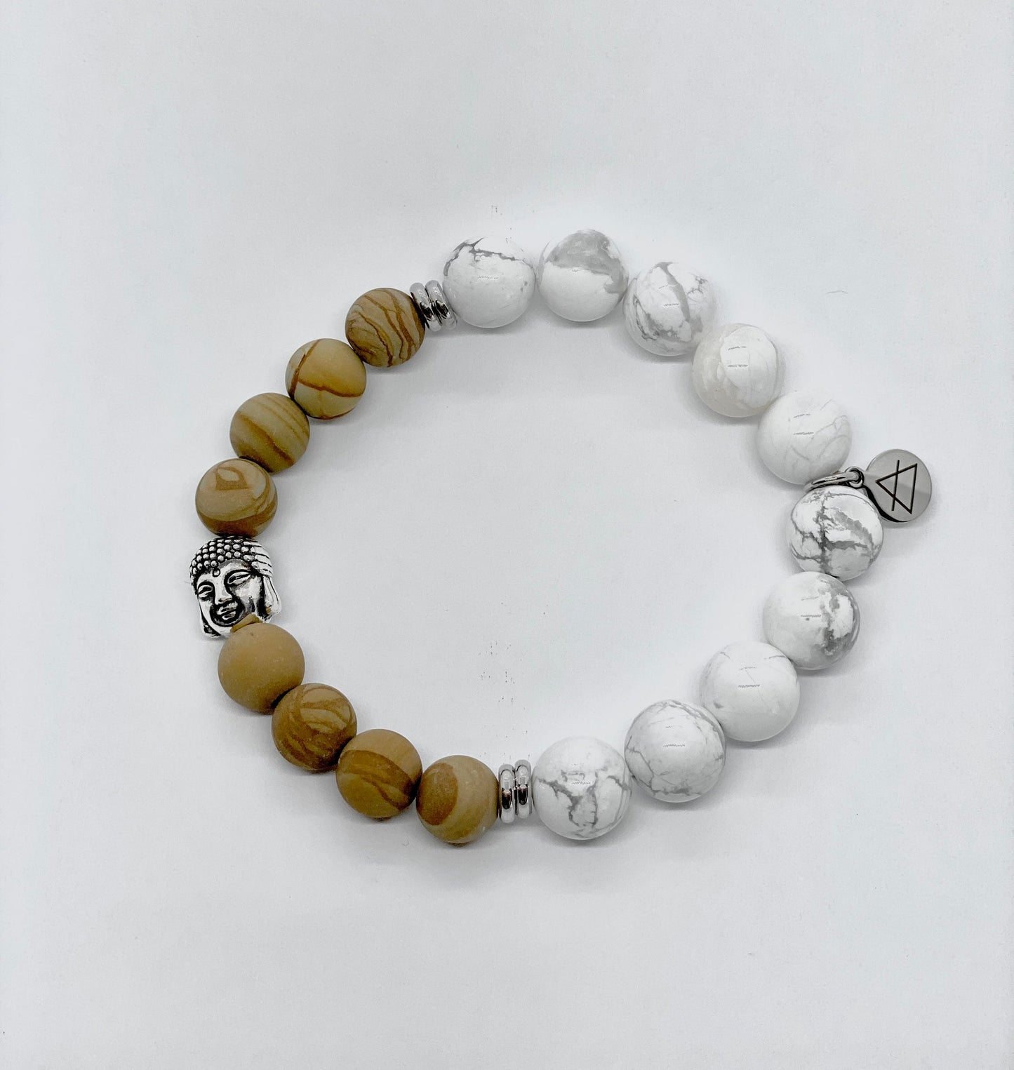 Natural stone beaded bracelet, Howlite and Jasper stone bracelet, bouddha charm and stone bracelet, calming bracelet
