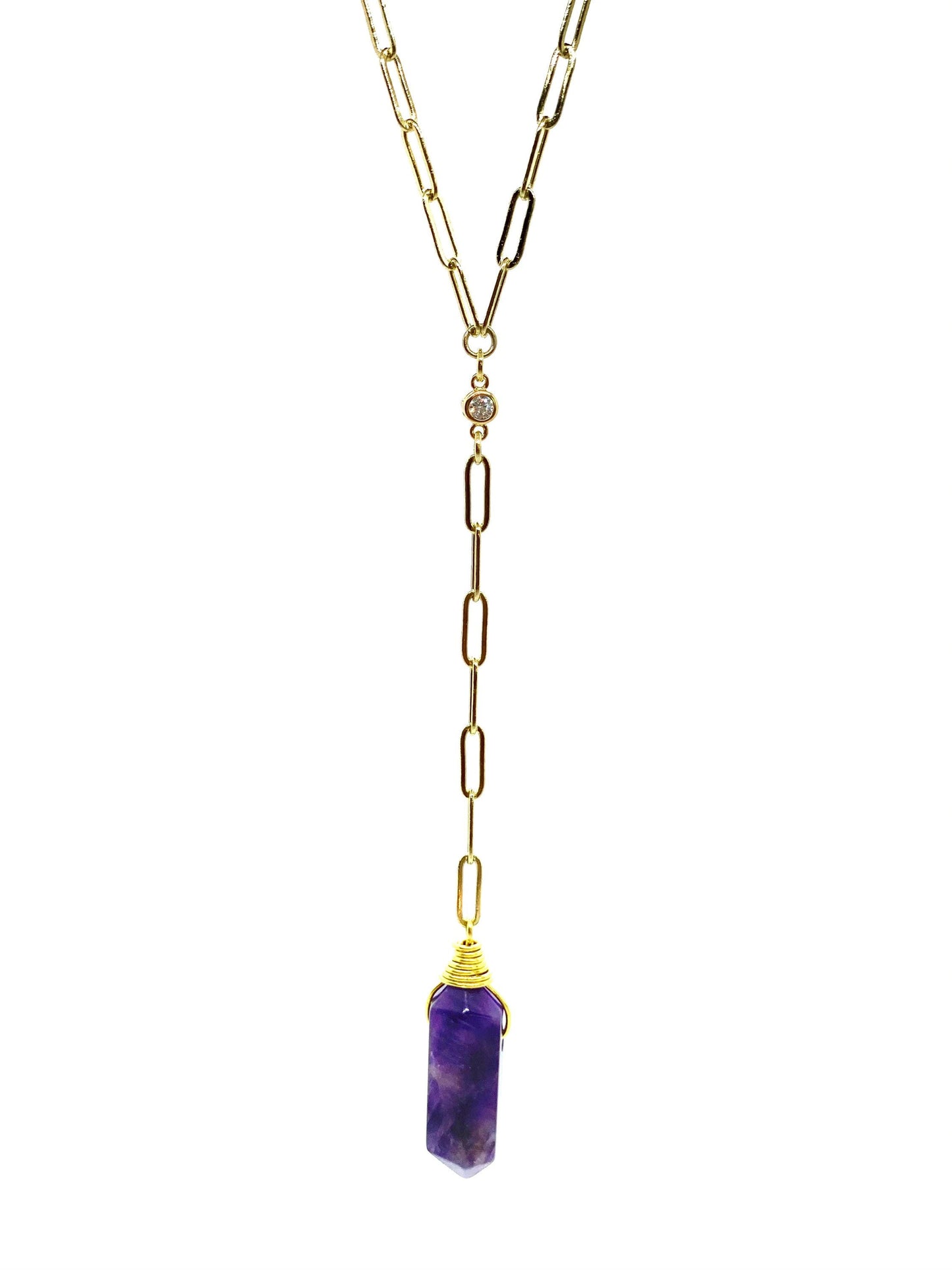 Gold lariat Amethyst necklace