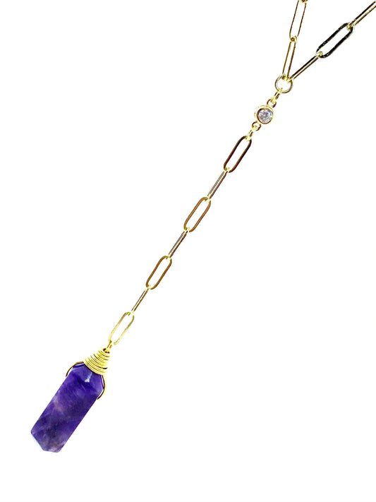 Gold lariat Amethyst necklace