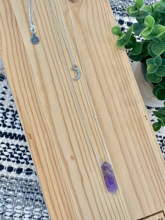 Amethyst multi strand stainless steel necklace